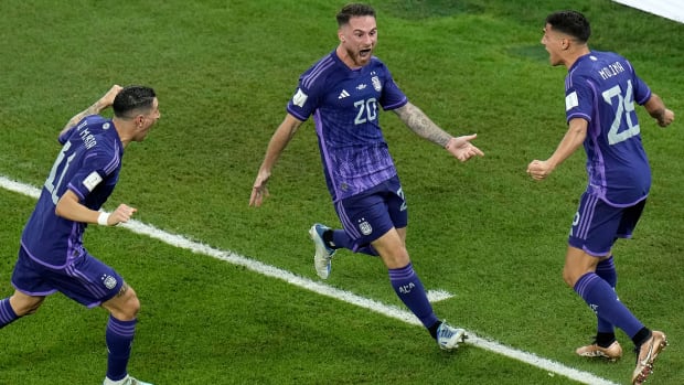 Argentina’s Alexis Mac Allister celebrates his goal vs. Poland.
